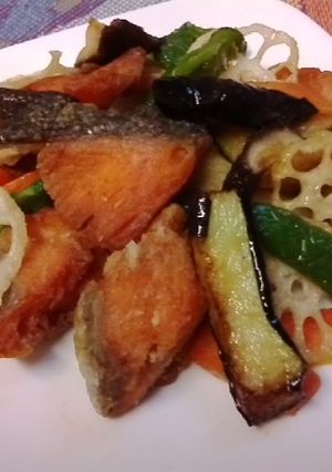 鮭のカラッと揚げ物野菜-レシピのメイン写真