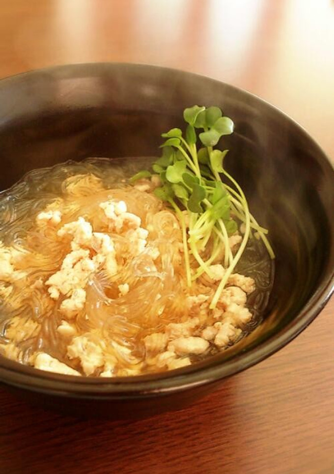 鶏そぼろと春雨のあっさり和風スープ♣♧-レシピのメイン写真