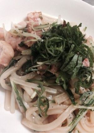 水菜とベーコンの和風うどん-レシピのメイン写真