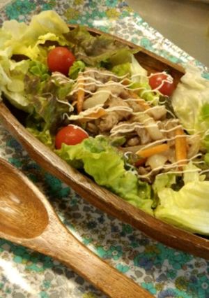 ドレッシングで肉炒めサラダ-レシピのメイン写真