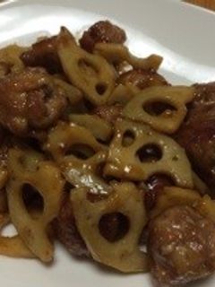 豚こま団子とレンコンのぴり辛炒め♪-レシピのメイン写真