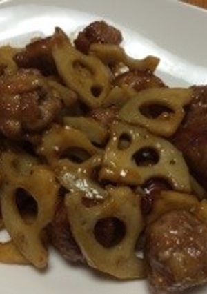豚こま団子とレンコンのぴり辛炒め♪-レシピのメイン写真