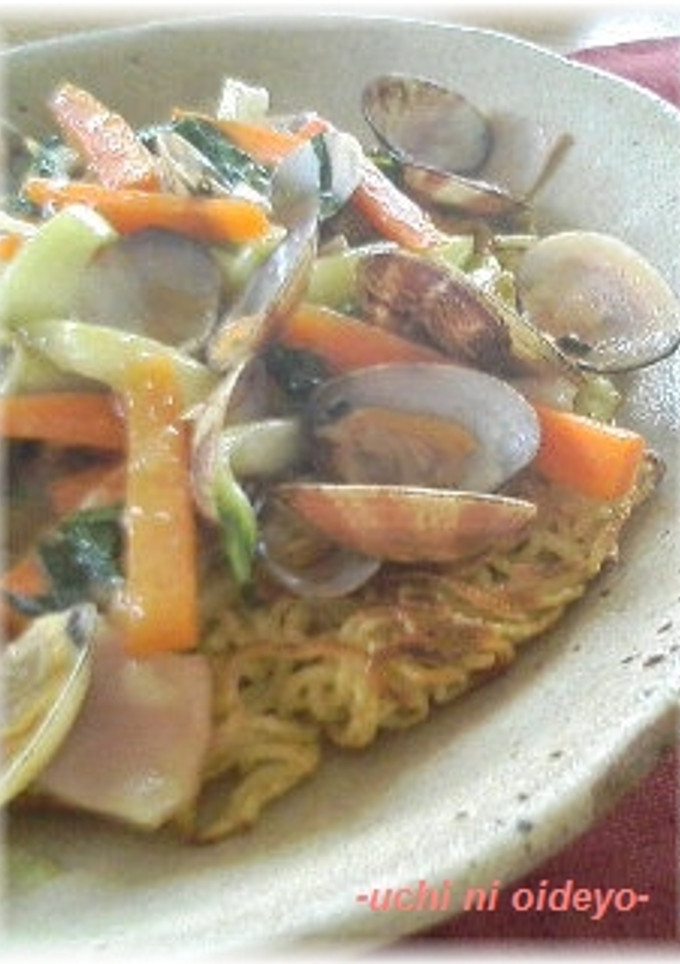 あさりと青梗菜♪ごま油風味かた焼きそば-レシピのメイン写真