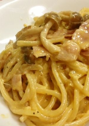 しめじ入り♪お醤油かくし味のカルボナーラ-レシピのメイン写真