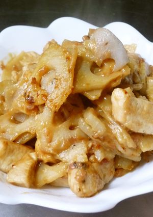 簡単20分☆蓮根と鶏肉の梅味噌炒め-レシピのメイン写真