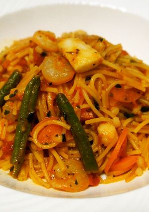 フライパン一つで、パエリア風トマトパスタ-レシピのメイン写真