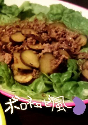 なす＆挽き肉☆サンチュ巻き-レシピのメイン写真