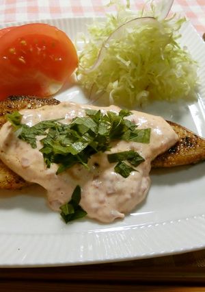 ☆☆白身魚の塩麹付け梅マヨソース☆-レシピのメイン写真