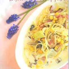 รูปของ 春キャベツの柚子胡椒風味豆乳スープパスタ