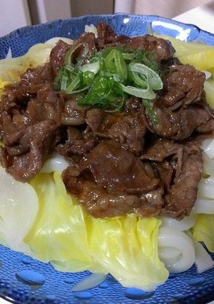 春キャベツと新玉葱牛すき釜玉うどん-レシピのメイン写真