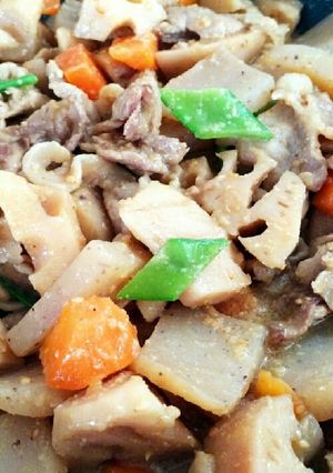 給食レシピ☆根菜のごまみそ煮-レシピのメイン写真