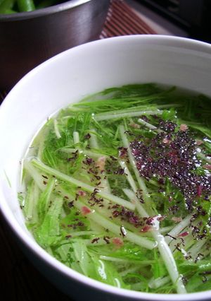 手間は１０秒？水菜とこぶ茶のスープ-レシピのメイン写真