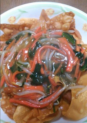 節約!揚げワンタンの皮の野菜あんかけ-レシピのメイン写真