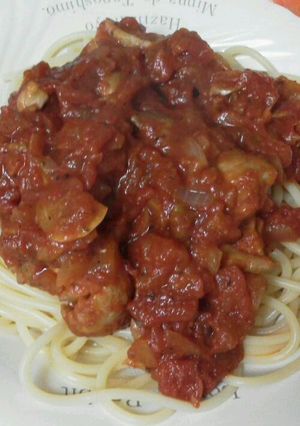 お肉たっぷりで大満足！チキントマトスパ-レシピのメイン写真