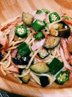 ハム・なす・オクラの簡単和風パスタ-レシピのメイン写真