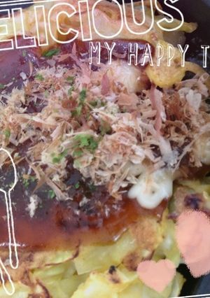 玉ねぎとネギとキャベツのお好み焼き-レシピのメイン写真