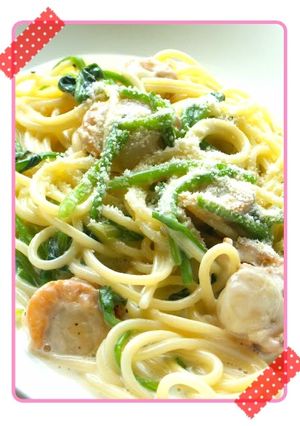 ホタテとホウレン草の濃厚クリチーパスタ♪-レシピのメイン写真