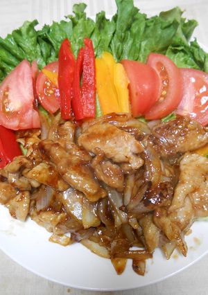 豚ばら肉薄切りの生姜焼き・パプリカ添え-レシピのメイン写真
