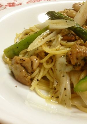 バジル焼きチキンのちょっと和風のパスタ-レシピのメイン写真