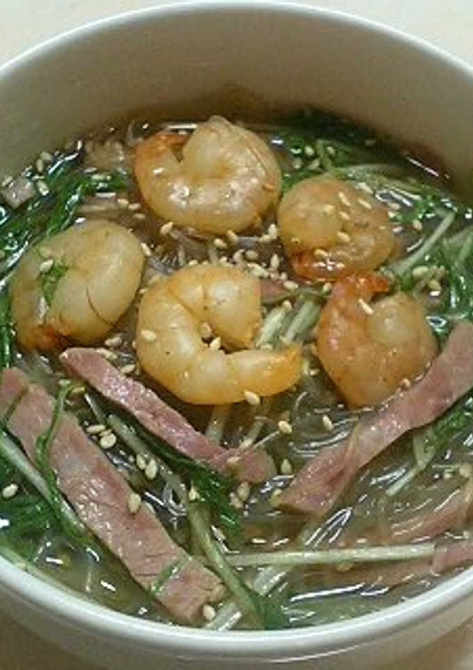 春雨とエビと水菜のさっぱりスープ-レシピのメイン写真