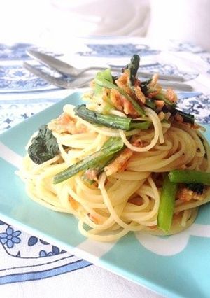 小松菜と桜海老の塩麹チーズパスタ-レシピのメイン写真
