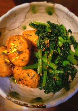 おつまみに　がんも＆かき菜の炊き合わせ-レシピのメイン写真