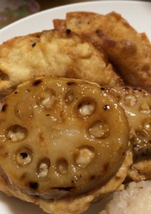 はんぺんと鶏胸肉の蓮根挟み照り焼き-レシピのメイン写真