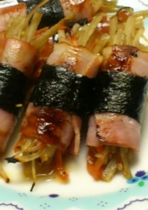 キャラ弁♥金平海苔ベーコンくるくる巻き♡-レシピのメイン写真
