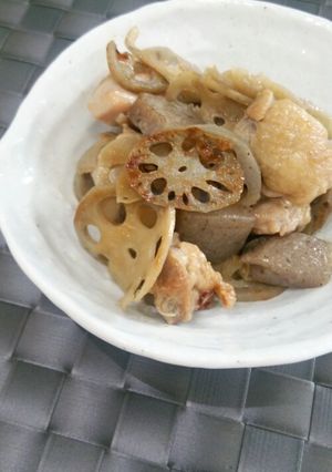 鶏とコンニャクと蓮根の煮物-レシピのメイン写真
