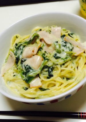 ほうれん草と豆苗のホワイトソースパスタ-レシピのメイン写真