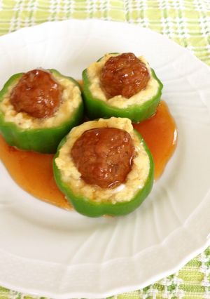 ピーマンカップの冷食肉団子-レシピのメイン写真