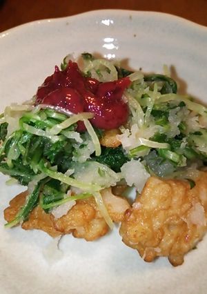 蓮根さつま揚げの霙・水菜の梅肉を添えて-レシピのメイン写真