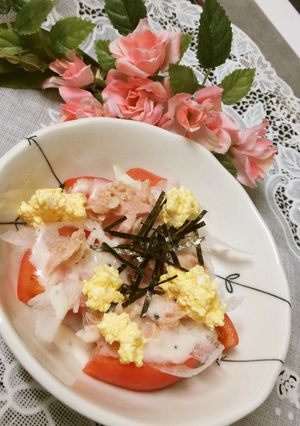 新玉ねぎとトマトのサラダ～ツナ＆卵マヨ～-レシピのメイン写真