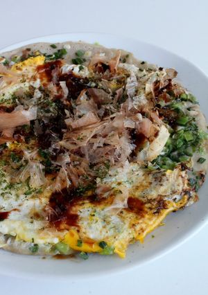 ランチ野蒜（青ねぎ）卵のそば粉お好み焼き-レシピのメイン写真