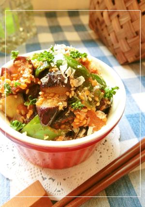 茄子・ピーマンのトマト風味胡麻おかか和え-レシピのメイン写真