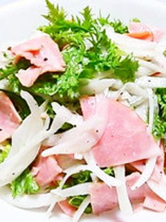 ロースハム入り新玉ねぎとわさび菜のサラダ-レシピのメイン写真