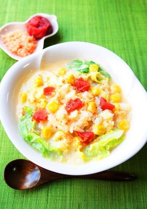 ✿朝に～春キャベツ焼鮭梅の味噌汁風雑炊✿-レシピのメイン写真