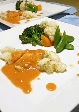 カラスガレイと温野菜をオーロラソースで♪-レシピのメイン写真