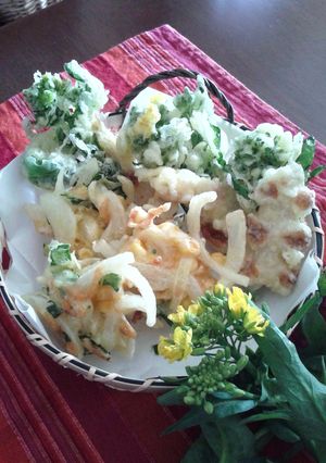新玉葱かき揚げ＆菜の花花束天ぷら♪-レシピのメイン写真