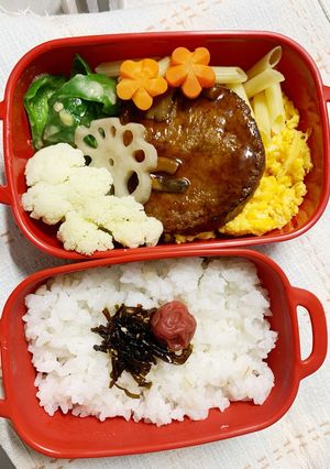 4/11ﾖｯﾁｬﾝ☆きのこハンバーグ弁当-レシピのメイン写真