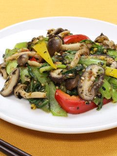 きのことちんげん菜のかつお味炒め-レシピのメイン写真
