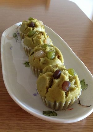 ノンオイル♪もちもち甘納豆の抹茶蒸しパン-レシピのメイン写真