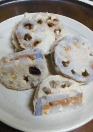 冷凍した納豆で！レンコンのはさみ揚げ-レシピのメイン写真