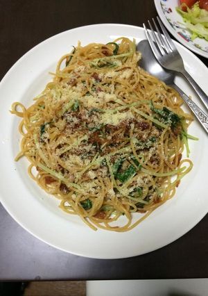 あみエビと水菜のバターしょうゆパスタ-レシピのメイン写真