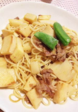 筍と豚肉のサフラン和風パスタ-レシピのメイン写真