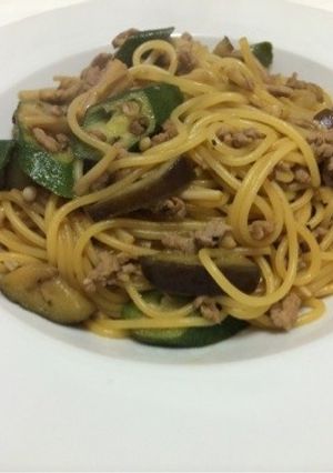 ナスとオクラとエノキの牡蠣醤油香るパスタ-レシピのメイン写真