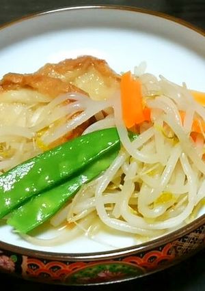もやしと仙台麩(油麩)・きぬさやの煮物♪-レシピのメイン写真