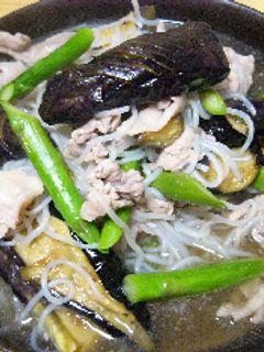 揚げナスとアスパラと豚肉の煮物-レシピのメイン写真