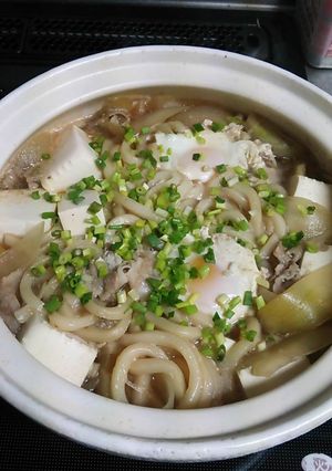 土鍋で肉豆腐うどん(^w^)-レシピのメイン写真
