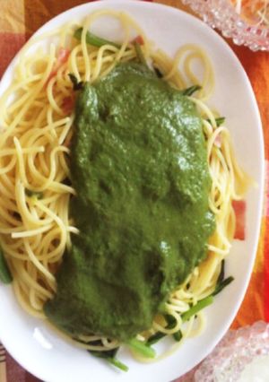 ミキサーで作る簡単美味しい春菊パスタ-レシピのメイン写真